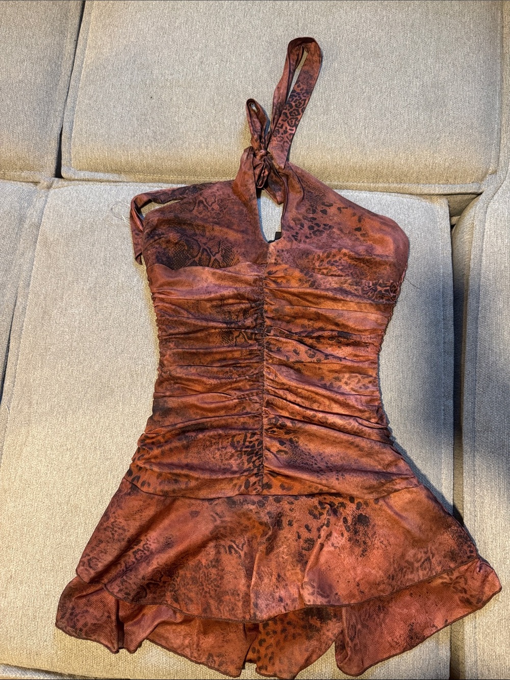 Women’s halter dress in Rust Animal Print